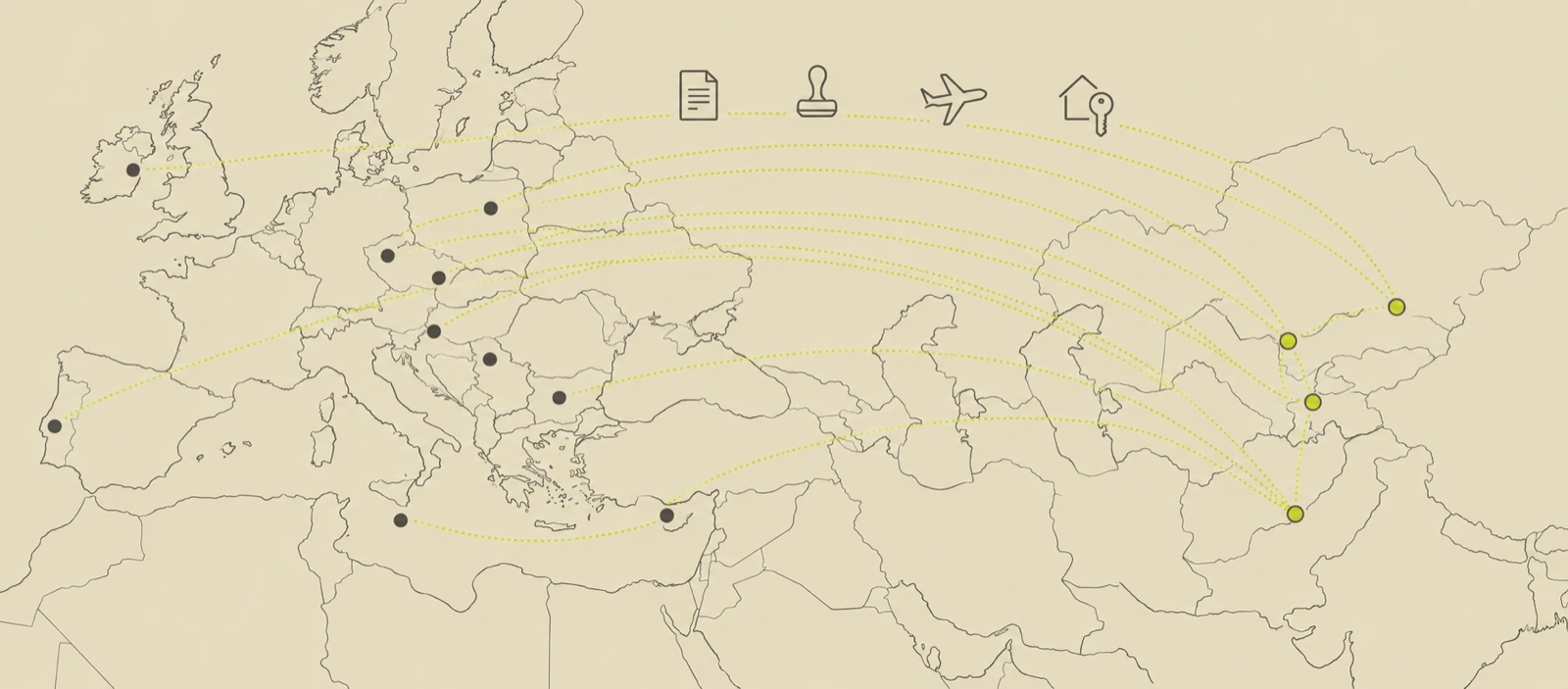 Routes from India, Uzbekistan, Tajikistan and Kazakhstan to Europe